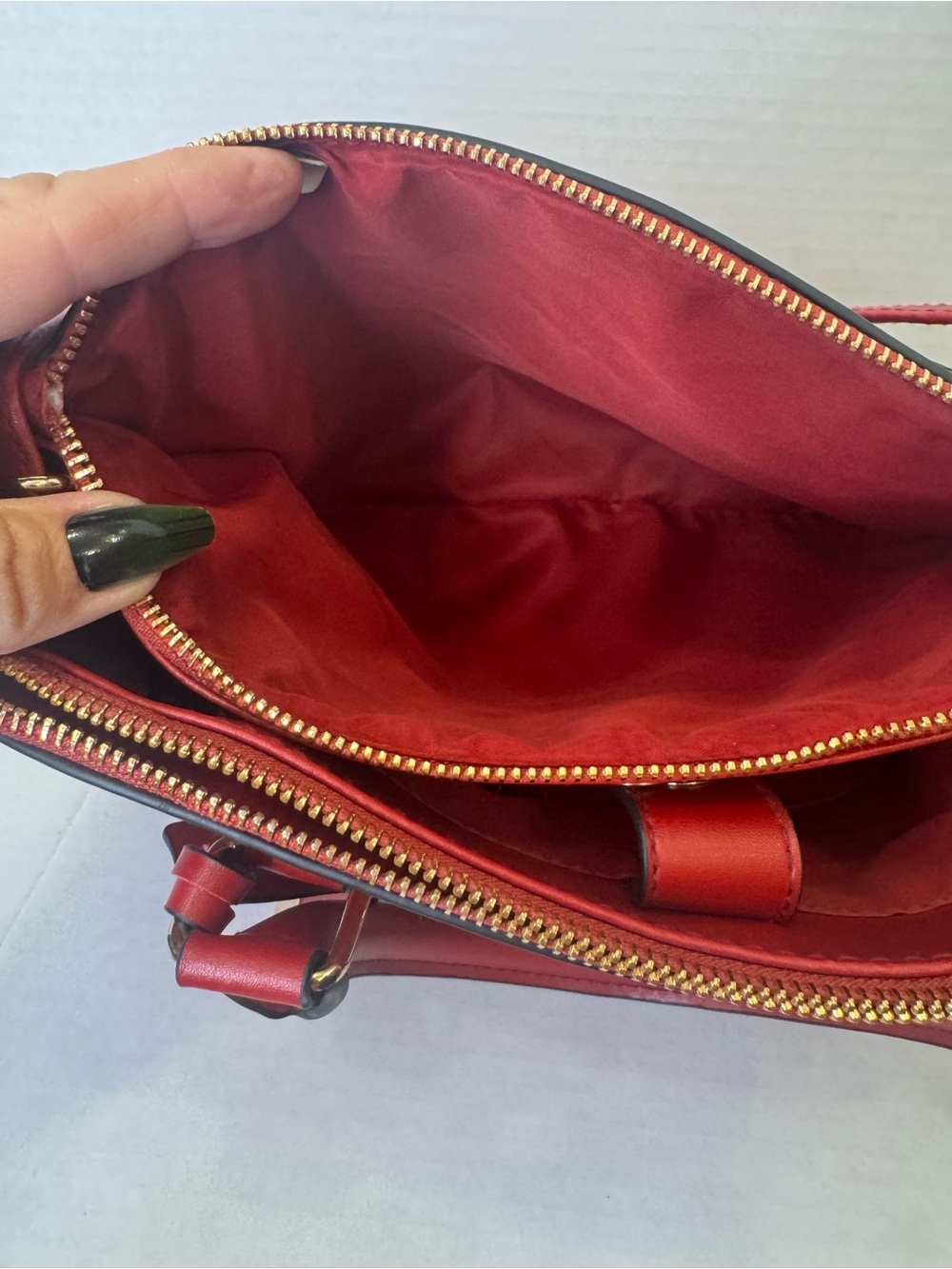 Christian Siriano Red Top-Handle Leather Satchel with Shoulder Strap - Picture 6 of 10